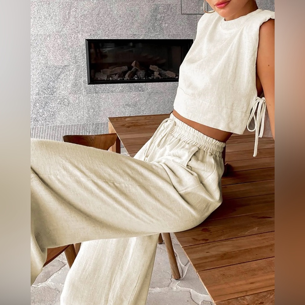 NWT Commense Utility Linen Two Piece Wide Leg Pants Set
